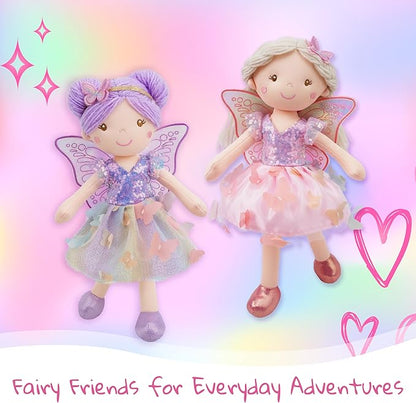 June Garden 15" Lunabelle The Fluttering Blossom Fairy Doll – Soft Plush Fairy Toy with Multicolor Butterfly Skirt – Enchanted Garden Collection