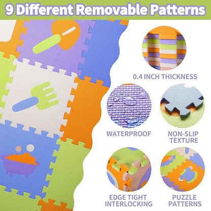 Coolcandy Baby Play Mat, 25Pcs Interlocking Puzzle Floor Mat, with Safety Fence - 0.4" Thick Non-Toxic EVA Foam Play Mat, for Infants & Toddlers 3-36 Months, Soft Puzzle Tiles for Play Areas
