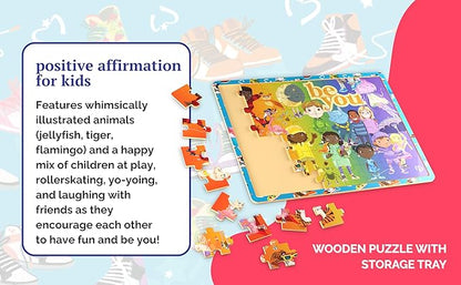 48pc FSC Wooden Tray Puzzle - Upbounders® Be You Rainbow Kicks & Zoo Animals | Colorful Sneakers, Multicultural Kids | Ages 4+ Educational Toy