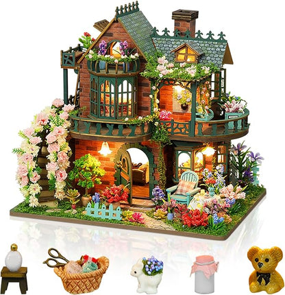 Miniature House Kit, Tiny House Kit with LED, DIY Mini House Building Kits for Adults to Building, Unique Gift for Birthday Christmas, Fairy Garden