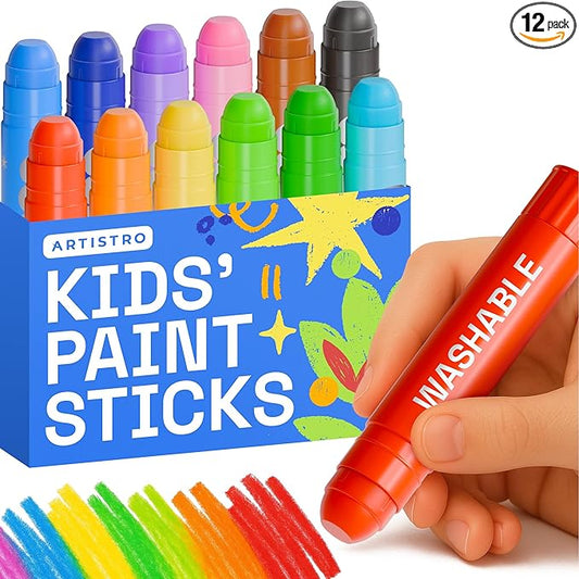 ARTISTRO 100% Washable Tempera Paint Sticks for Kids - 12 Non-toxic Paint Markers for Kids - Color Sticks with Twist Design