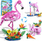 HOGOKIDS 3 in 1 Pink Flamingo Building Set with Flowers, Animal Figure with 3 Building Options - Flamingo, Bunny, or Dolphin, 558PCS Creative Easter Birthday Gift, Learning Toy for Kid Girl Boy Age 6+