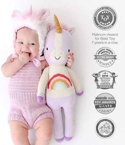 cuddle + kind Zoe The Unicorn Regular 20" Hand-Knit Doll – 1 Doll = 10 Meals, Fair Trade, Heirloom Quality, Handcrafted in Peru, 100% Cotton Yarn