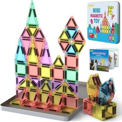 46PCS Mini Magnetic Tiles, Portable Magnetic Toys Travel Set with Iron Case for Kids Ages 4-8,Creativity Boosting Building Toys Set,Toddler Puzzle Birthday Gift Toys for Boys and Girls Ages 3+