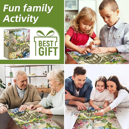 Puzzles for Adults 500 Pieces,Charming Lakeside Church Puzzle for Adults,Beautiful Flower & Parrot Jigsaw Puzzles for Kids Seniors Teens,Puzzles for Family Game Nights & Holiday Party Gifts,20.5x15 In