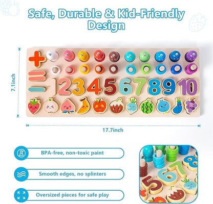 Learning Toys for Kids Includes Wooden Magnetic Fishing Game Shape Sorter Shapes Puzzle Counting Math That Combine Learning and Play Montessori Toys for 1 to 6-Year-Old Boys Girls Toddlers