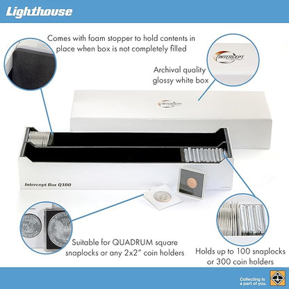 Lighthouse - Storage Box Q100 for 100 QUADRUM Square Snaplocks or 300 Coin Holders with INTERCEPT TECHNOLOGY Corrosion Protection (14 1/2" x 5" x 2 1/2")