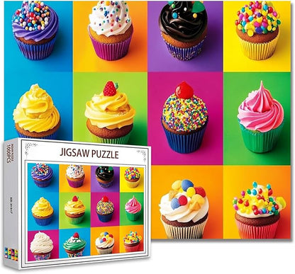 1000 Piece Jigsaw Puzzles for Adults Colorful Cute Cupcakes Jigsaw Puzzle Flower 1000 Pieces Puzzles Game Sweet Donut Dessert Wall Decor DIY Craft Puzzle Different Decorations Cupcakes Art