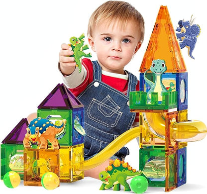 Dinosaur Magnetic Blocks Set, Upgrade DIY Magnets Building Blocks for Kids, 60 Piece Magnets Tiles for Boys and Girls Learning by Playing Games to Improve Imagination and Creativity