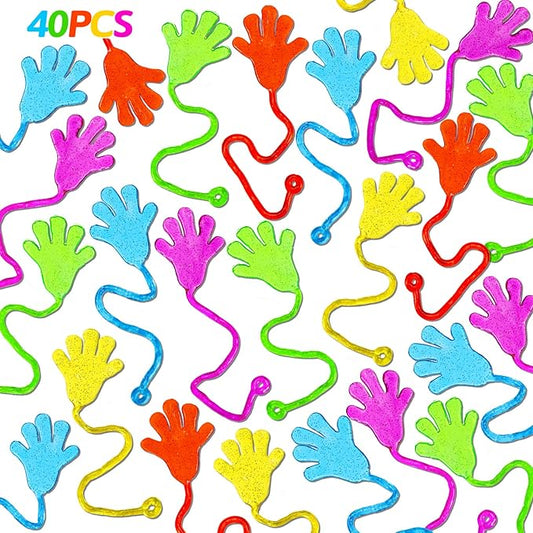40PCS Glitter Sticky Hand Party Favors for Kids Birthday Supplies Halloween Goodie Bag Stuffers Classroom Treasure Box Carnival Prizes Bulk Treat Trinkets Pinata Fillers Mini Stuff Stretchy Toys