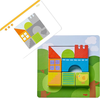 HABA Animal Squares Chunky Wooden Puzzle Building Blocks Arranging Game with Template Cards, Montessori Toys Toddler Puzzle Ages 2+ (Made in Germany)