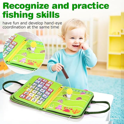 Busy Board Montessori Toys for Toddlers 1-3, Birthday Gifts for 1 2 3 4 Year Old Boy Girl, Autism Sensory Travel Toy, Educational Activity Book Board for Learning Fine Motor Skills Toys, Green
