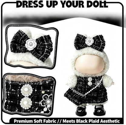 Clothes for LABUBU 17cm Doll (NO Doll)（NO Shoes, Outfit for LABUBU, Dress + Hairpin + Mini Bag Set for LABUBU Dress Up, Fashion and Premium Dolls Accessories for LABUBU (Style G)