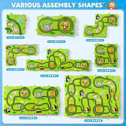 48PCS Puzzle Race Track Car Set Toys for Kids Boys, Floor Puzzle Car Tracks for Boys Ages 3-5 4-6, Toddler Toys Gifts for 3 4 5 Year Old Kids, Ideal 3 4 5 6 Year Old Birthday Gifts