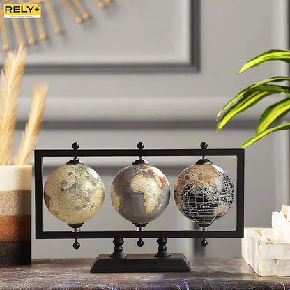 Rely+ Set of 3 4'' Earth Globe for Desk Elegant Office Decor World Globe Sturdy Metal Stand (NOT PLASTIC!) - Rotating Desktop Globes For Geographic Home Table Gift for Adult Decorative Book Shelf