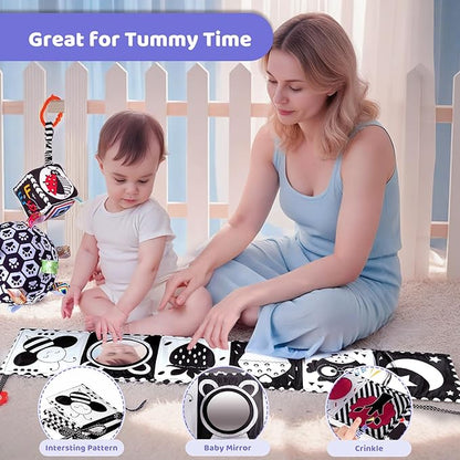 Black and White Sensory Toys for Babies, Montessori High Contrast Newborn Toys for 0-6-12M Baby Brain Development Early Learning Newborn Brain Development Toddlers Kids Gifts