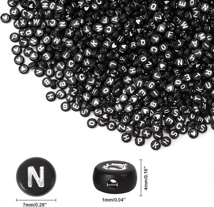 Letter Beads, DECYOOL Acrylic Alphabet Beads with 1 Roll Elastic String for Bracelet Necklace Jewelry Making Supplies (Black White)