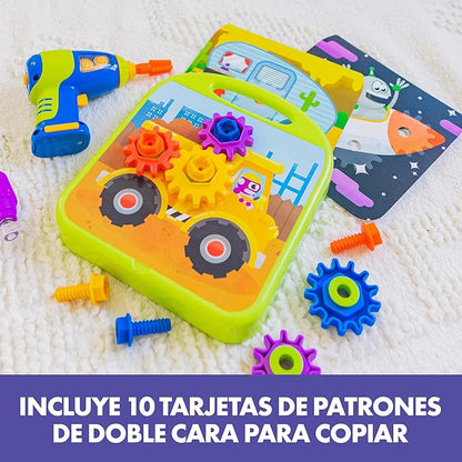 Educational Insights Design & Drill Gears Workshop - Construction Toys & Toddler Tools, Kids Tool Set with Real Electric Drill Toy, Take Apart STEM Set, Building Kits and Gifts for Ages 3+
