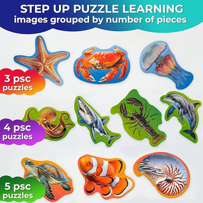 QUOKKA Toddler Puzzles Ages 2-4 - Large Floor Puzzles for Kids 3-5 - 8 Realistic Animal Shapes | Extra Thick Cardboard | Preschool Learning Game - 40 Big Piece Gift for Toddlers 1-3 Years Old