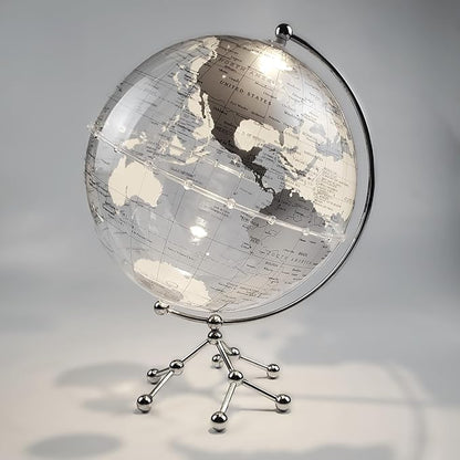 Generic Silver Earth Globe Desk Lamp, Touch Switch, Globe Diam. 25 cm, Warm White Light