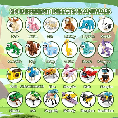 24 Pack Party Favors for Kids, 72 Kinds of Animals Building Block Sets, Small Building Bricks Toy for Goodie Bags Stuffer Classroom Prizes, Christmas Birthday Gift for Boys Girls Ages 6-12