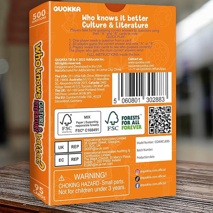 Board Games for Kids 8-12 and Family - Educational Card Game for Kids Age 12+ - Who Knows Culture and Literature Better? - 500+ Questions - Trivia for Family Game Night and Travel Fun