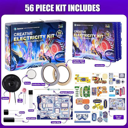Japace Electricity Science kit for Kids Age 8-14,10 STEM Projects,Paper Circuit Physics Lab for Learning,Cool Christmas Birthday Gift for Boys Girls