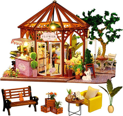 Miniature House Kit – Siti Mocha, DIY Dollhouse for Adults with Furniture & LED, Tiny House Wooden Craft Gift for Teens Families Friends