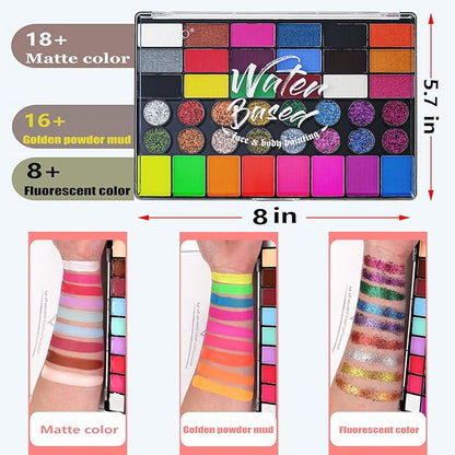 Professional Face Paint Set for Kids,42 Colors Non-toxic Water Activated Face Painting Makeup Palette .Includes Multiple makeup tools.Ideal for Halloween,Carnival,Cosplay,Party,SFX Arty Stage Makeup.