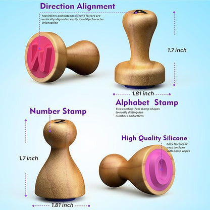 Wooden Alphabet Stamps & Number Letter Stamps for Kids - Montessori Learning Toys with Flashcards, ABC Spelling & Math Games for 3 4 5 Year Olds, Classroom Art Crafts Preschool Supplies