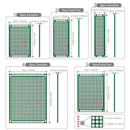 Chanzon 34 Pcs Double Sided PCB Board Tinned Through Holes (5 Sizes 2X8 3X7 4X6 5X7 7x9) Prototype Kit FR4 Printed Universal Circuit Perfboard for DIY Soldering Project Compatible with Arduino Kits