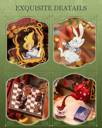 Rolife DIY Book Nook Kits Fall into Wonder, Fairy Tale Bookend Wooden 3D Puzzles for Bookshelf Decor, DIY Miniature House Building Kit for Adults, DIY Crafts/Surprised Gifts for Teens & Book Lovers