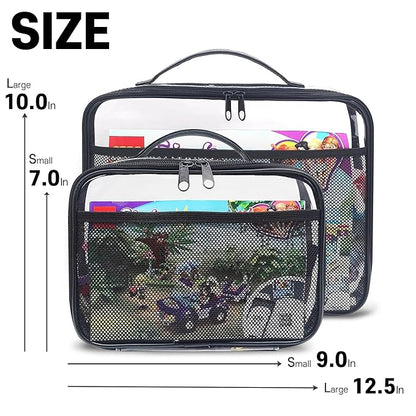 holay 4 Packs PVC Zippered Blocks Set, Toy, Clay, Board game Storage Organizer Case (Name Tag, Manual Pocket) (Black, Large)
