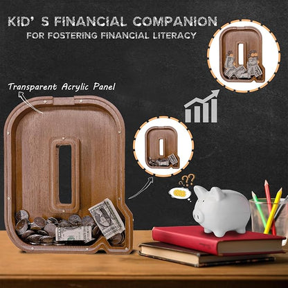 Wooden Letter Piggy Bank for Kids Larger Letter Piggy Bank for Boys and Girls Personalized Piggy Bank Initial Coin Bank Wood Kids Money Bank for Birthday and Festival