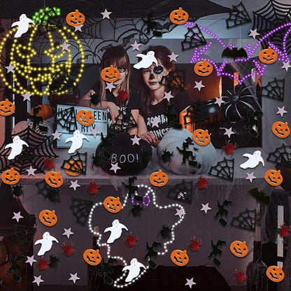 Halloween Party Table Scatter Confetti, 3000 Pcs Pumpkin Spider Bat Star Foil Metallic Confetti for Halloween Party Table Decorations