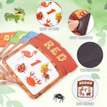 10Pcs Magnetic Color Sorting Set 60 Fridge Magnets for Kids, Cute Animal Refrigerator Magnets for Kids Early Education Color Sorting Shape Matching