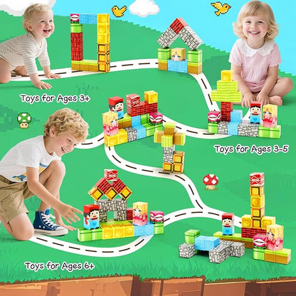 CS COSDDI Magnetic Building Blocks 35PCS, Magnet Cubes Montessori Stacking Toys for Toddlers, Toys for 3-6 Olds Girls Make Your Own Night Light Birthday for Kids