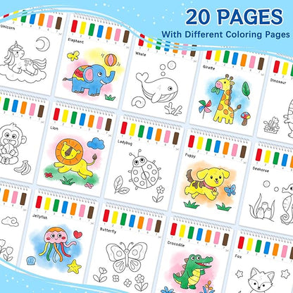 Paint with Water Coloring Books for Kids,Mess Free Watercolor Painting Papers Sets for Toddlers,Water Color Paint Kit,Art Craft Birthday Gift for Ages 1-3, 4-8(Animal)