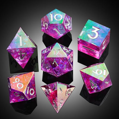 Iridescent Plating Purple Sharp D&D Dice, DNDND Handmade DND Resin Sharp Edge D&D Die with Gift Case for Dungeons and Dragon Tabletop Games (Iridescent Plating Purple)