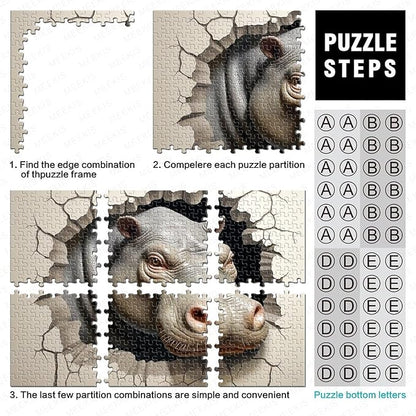 Hippo for Adults Fun 1000 Piece 3D Animal Thickened Wooden Jigsaw Puzzles Stress Relief Toy Home Decoration Toy Intellectual Game Education Game Premium & Durable 1000pcs (75x50cm)