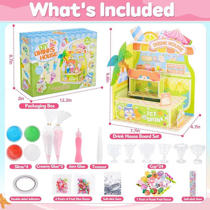 DIY Mini Drink Shop Toy, Making 24 Miniature Juice Drinks Cream Material Kit, NOT Edible, Collectible, Kitchen Pretend Play Food Toys Set, Make Your Foods, Gift for Kids Age 8+