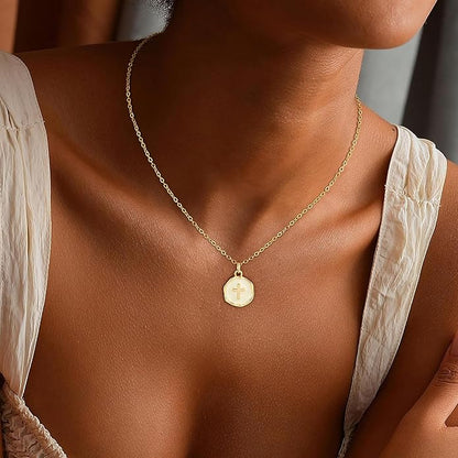 Cross Necklace for Women Trendy - Dainty 18K Real Gold Plated Minimalist Cross Necklace Non Tarnish Waterproof Trendy Cute Simple Small Necklaces Easter Christian Religious Faith Jewelry Gifts