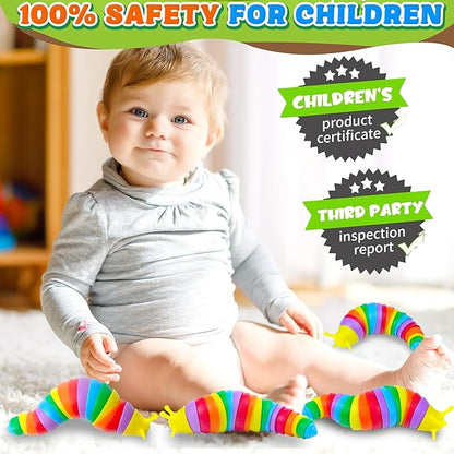 6PCS Baby Sensory Fidget Slug Toys Pack, ASMR Travel Airplane Activities Road Trip Car Toy for Toddler Kids Figette Worm for Adults Stress Relief Gift for Autism ADHD Autistic Caterpillar Stim Toys