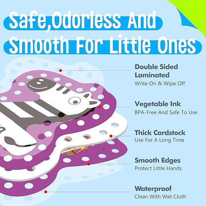 26PCS Kids Lacing Cards, 26 Double Sided Uppercase Sewing Cards with 26 Colorful Laces, Imagination Development Lacing Toys Games for Children Educational and Learning Activity