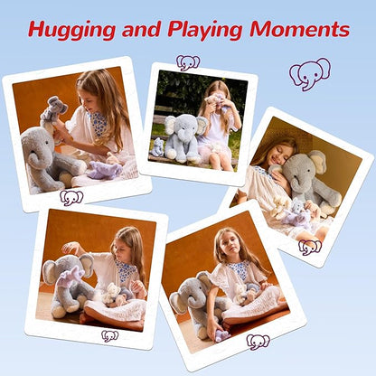 5 Pieces Elephant Stuffed Animals for Girls, 1 Mommy Elephant with 4 Babies Soft Plush Set Toys Gifts for Kids Children 3 4 5 6 7 8 9 Years, Christmas, Birthday, Children's Day