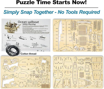 Kaptein 3D Wooden Puzzles for Adults & Teens – DIY Ship Model Kit to Build – Brain Teaser Craft – Birthday Gifts & Desk Decor