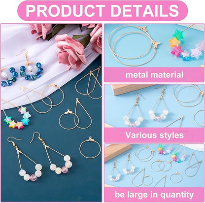 Pndeyo 700pcs Hypoallergenic Hoop Earrings Making Kit, Mix Size Earring Beading Hooks for Women, Spring Earring Wire Hooks Pads Accessories for DIY Jewelry Making- Gold