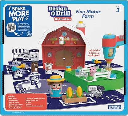 Educational Insights Design & Drill Bolt Buddies Barn - Construction Toys & Tools for Kids, Take Apart STEM Set with Real Electric Toy Drill, Pretend Play Building Kit, Gifts for Toddlers Ages 3+
