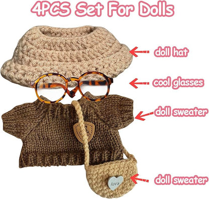 Clothes Set for 15cm/17cm Doll(NO Doll) , Handcrafted Crochet Set Hat & Sweater, Stylish Premium Outfit with Accessories, Cute for Dress up Unique Style
