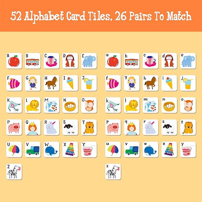 52 PCS Alphabet Memory Game, 26 Pairs Uppercase & Lowercase Letters Matching Game, Educational Early Learning Toy for Toddlers, Kindergarten, Kids 3+